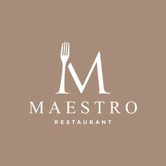 Wall Mural - m letter mark fork food restaurant logo vector icon illustration