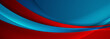 Blue and red abstract glossy waves corporate background. Futuristic wavy vector banner design