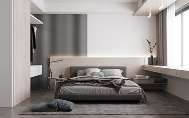 Interior Bedroom Wall Mockup - 3d Rendering, 3d Illustration
