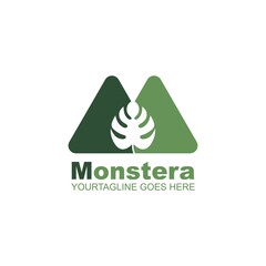 Sticker - m letter monstera leaf icon vector illustration design template