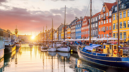 Wall Mural - Copenhagen city skyline in Denmark at famous old Nyhavn port