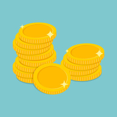 Wall Mural - Stack of coins. Pile of gold coins. Golden penny cash pile, treasure heap. Vector illustration.