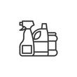 Cleaning supplies products line icon
