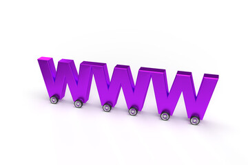 Wall Mural - purple word www on wheels as a car on isolated white background.