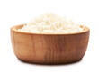 Boiled Rice in a wooden bowl isolated on a white background with clipping path embedded