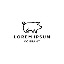 Simple Pig Silhouette Logo Icon Design, Minimal Pork Template Clip Art Vector For Restaurant Cafe Food Brand 