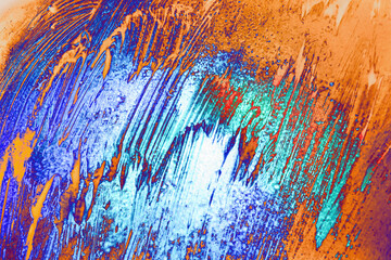 Aufkleber - Beautiful abstract surreal blue, orange brush smear light pastel dark magic. Background pattern for design. Macro photography view.