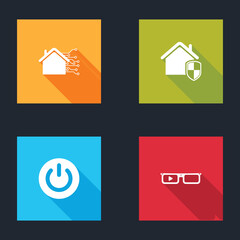 Sticker - Set Smart home, House under protection, Power button and glasses icon. Vector