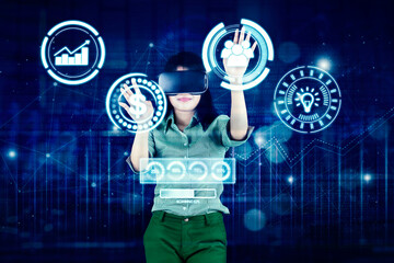 Businesswoman using a VR glasses in cyberspace