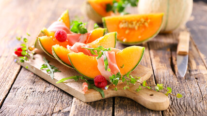 Poster - melon slices with prosciutto ham and herbs