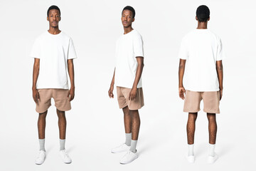 White t-shirt and shorts men’s basic wear full body