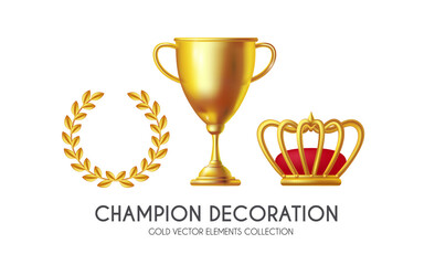 You win Champion background with gold champion cup, crown, stars and serpentine. Game, award and competition design