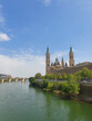 andscape Nuestra Señora del Pilar Cathedral Basilica view from the Ebro River in a spring day