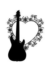 Guitar. Black Silhouette On A White Background. Graphic Illustration.