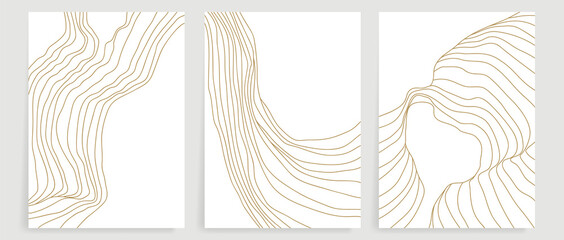 Luxury gold line art background vector. Minimalist modern contour drawing. contemporary abstract art design for wall art, wallpaper, home decoration, cover, printable painting. Vector Illustration.