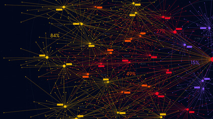 Wall Mural - Big data information nodes, information analysis and sorting of neural connections, scientific visualization of digital networks