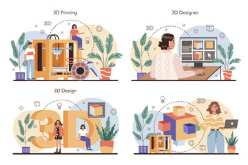 Wall Mural - designer 3d concept set. digital drawing with electronic tools and equipment.