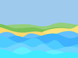 © andyvi - Seashore in a minimalistic style. Wavy landscape from the sea to the shore. Waves and beach in a flat style. Boho decor for prints, posters and interior design. Vector illustration