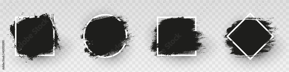 Black grunge backgrounds with white frame. Dirty artistic design elements, frames for text. Paint, ink brush strokes, brushes splashes - stock vector. - obrazy, fototapety, plakaty 