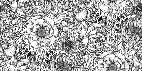 Vector floral seamless pattern. Romantic elegant endless background with hand drawn peony, feverweed, protea flowers