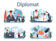 Diplomat profession set. Idea of international relations and government.