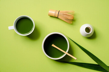 The set for cooking matcha standing in the green studio