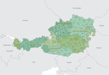 Detailed Map Of Austria With Administrative Divisions Into Region-states And District, Major Cities Of The Country, Vector Illustration Onwhite Background
