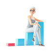 © 3Dmask - 3d senior woman sitting on bar graph