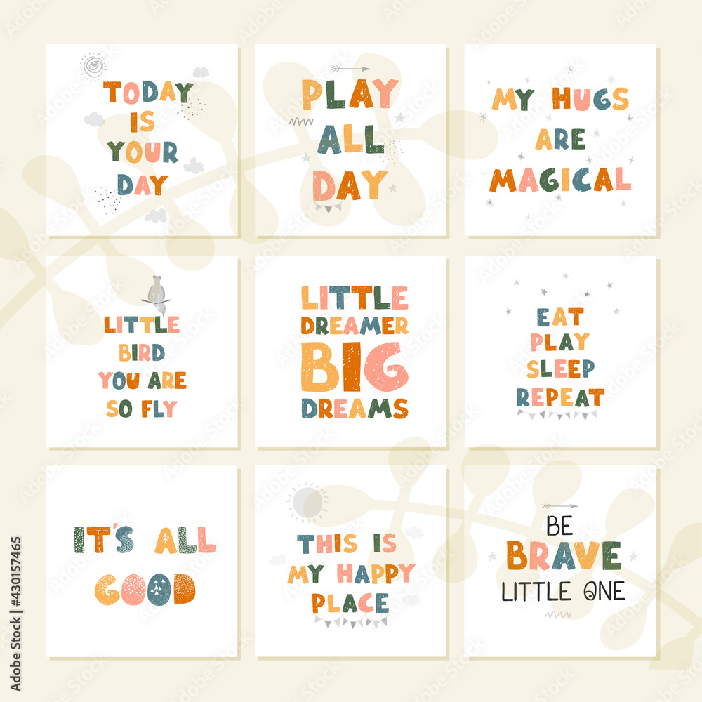 Vector set with fun hand drawn nursery posters with lettering Stock ...