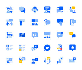 Online communication and networking icons set for personal and business use. Vector illustration icons for graphic and web design, app development, marketing material and business presentation. 