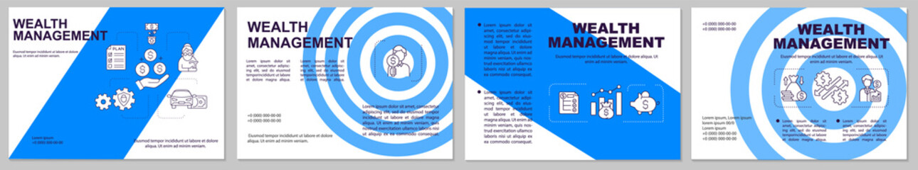 Wealth management brochure template. Controlling budget. Flyer, booklet, leaflet print, cover design with linear icons. Vector layouts for presentation, annual reports, advertisement pages