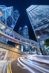 Aufkleber - Night scenery of skyscraper and traffic in downtown district of Hong Kong city