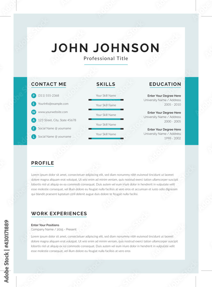 Minimalistic Personal Resume/CV Template Stock Vector | Adobe Stock
