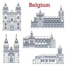 Belgium Landmarks, Cathedral Churches Architecture Of Liege And Eupen, Vector Buildings. St Nicholas Church Or Nikolaus Pfarrkirche, Collegiate Church Of Bartholomew And St. Paul Cathedral Building