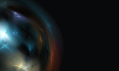 Wall Mural - Fictional planet with net of electrical discharges on its surface. Blue and orange spotlights. Deep black space horizon. Plasma magic ball fragment. Great as cover, backdrop, wall art or banner.	
