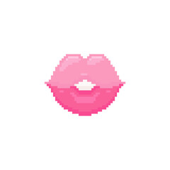 Wall Mural - pixel lips or kiss illustration icon. vector pixel art lips kiss. 8 bit retro game style pink lips i