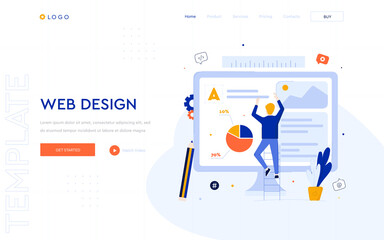 Wall Mural - web design concept website template. man creates website design. digital business illustrations