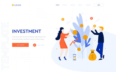 Wall Mural - investment concept website template. people invest money and multiply their funds. digital business 