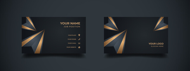 Wall Mural - business card with abstract 3d polygonal shape in elegant golden. abstract diamond background with t