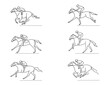 Horse racing action on the racetrack, vector illustration set
