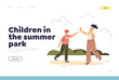 © Iryna Petrenko - Children in summer park concept of landing page with small kids eat ice cream while walking outdoors