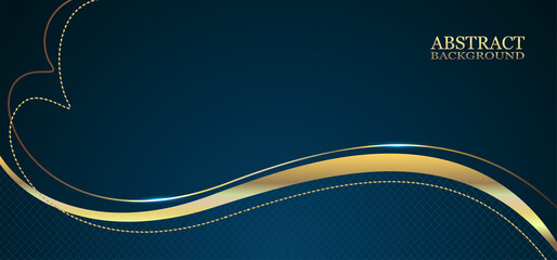 Luxurious blue background with a combination of golden flowing lines. Abstract modern background.