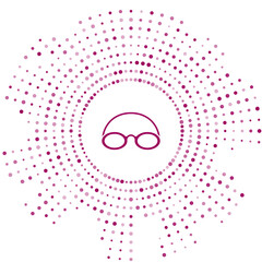 Sticker - Purple Glasses and cap for swimming icon isolated on white background. Swimming cap and goggles. Diving underwater equipment. Abstract circle random dots. Vector