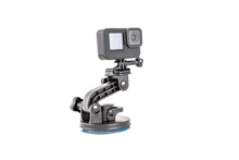  New Action Camera Black Color On Mount Tripod. Isolated On White Background..