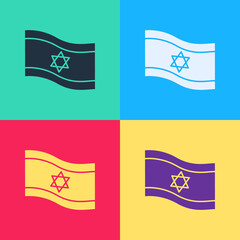 Sticker - Pop art Flag of Israel icon isolated on color background. National patriotic symbol. Vector