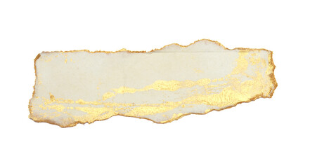 Torn piece of edge Gold (bronze) color paper on white background.