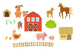 Farm. Vector illustration in cartoon style. Pets, cubs, house. Isolated on white background. Large set