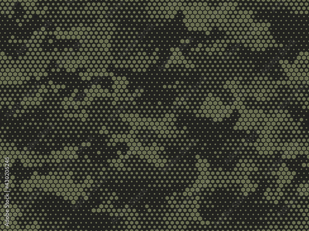 Camouflage seamless pattern. Abstract camo from hexagonal elements. Endless military texture. Print on fabric and textiles. Vector illustration. - obrazy, fototapety, plakaty 