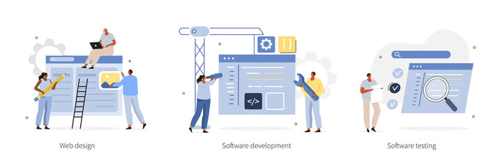 Wall Mural - various programming and coding icons. front end and back end web development process. web design, so