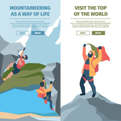 Canvas Print - Wall climbers. Banners with risk strong brave persons mountain climbers garish vector business banners with place for text